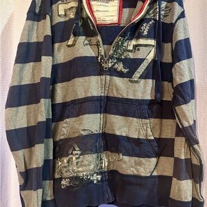 American Eagle Outfitters Blue and Gray Zip-Up Hoodie